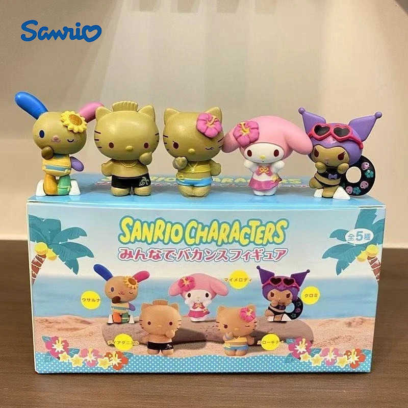 Sanrio Anime Figure Hello Kitty Kuromi Melody Black Skin Kt Cat Summer Seaside Vacation Series Blind Box Toy Ornament Kid Gifts H251128-image-1086414778