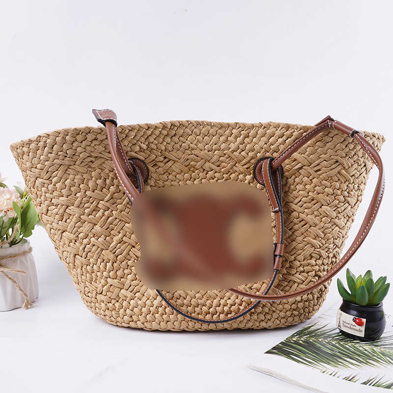 Large Capacity Basket Tote Bag Vacation Shopping Shoulder Handbag Handmade Paper Rope Woven Bag for Women H251128-image-942551037