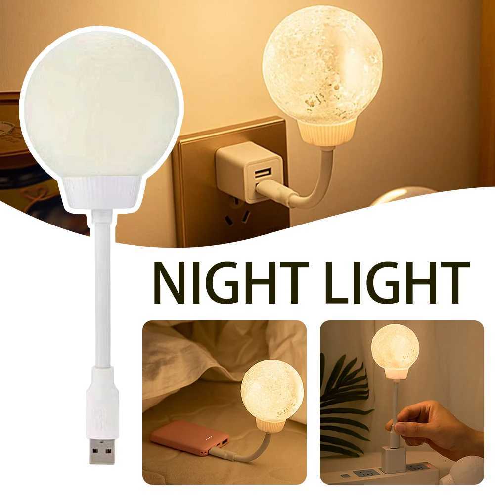 Nouvelle lampe à économie d'énergie USB enfichable en forme de lune veilleuse à commande vocale 3 modes d'éclairage lumière rotative pour la cham