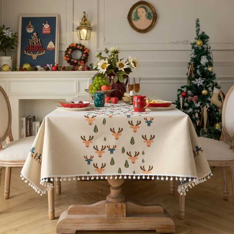Christmas Jacquard Tablecloth with White Balls Rectangular Dining Table or Coffee Table Cover for Holiday Decor M251128-image-1086460020