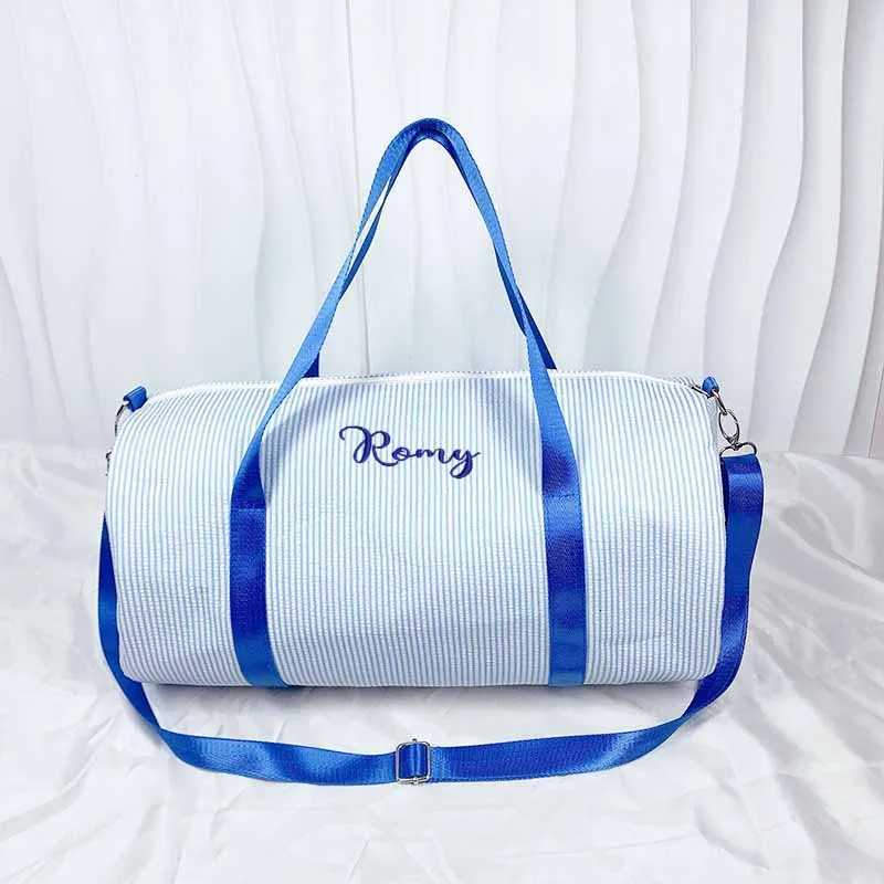 Persali Seersucker Duffel Bag With Mogram Work Preppy Travel Bag For Kids BalletSports Sleeping Parties Weekend Nigh Y251128-image-1086505886