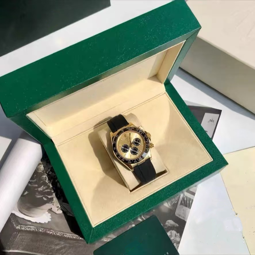 Avec des montres de boîte d'origine Montres de luxe Men Automatique Gold Watch Taille de 40 mm Bague en acier inoxydable Boucche en caoutchouc ét