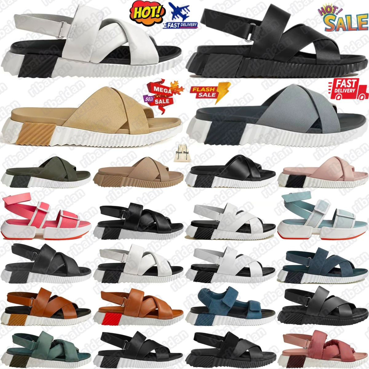 designer sandals Electric Infra Slipper geek slide Noir Calfskin Leather Men Women Rubber Sole Mules black white pink navy green womens mens #4mk