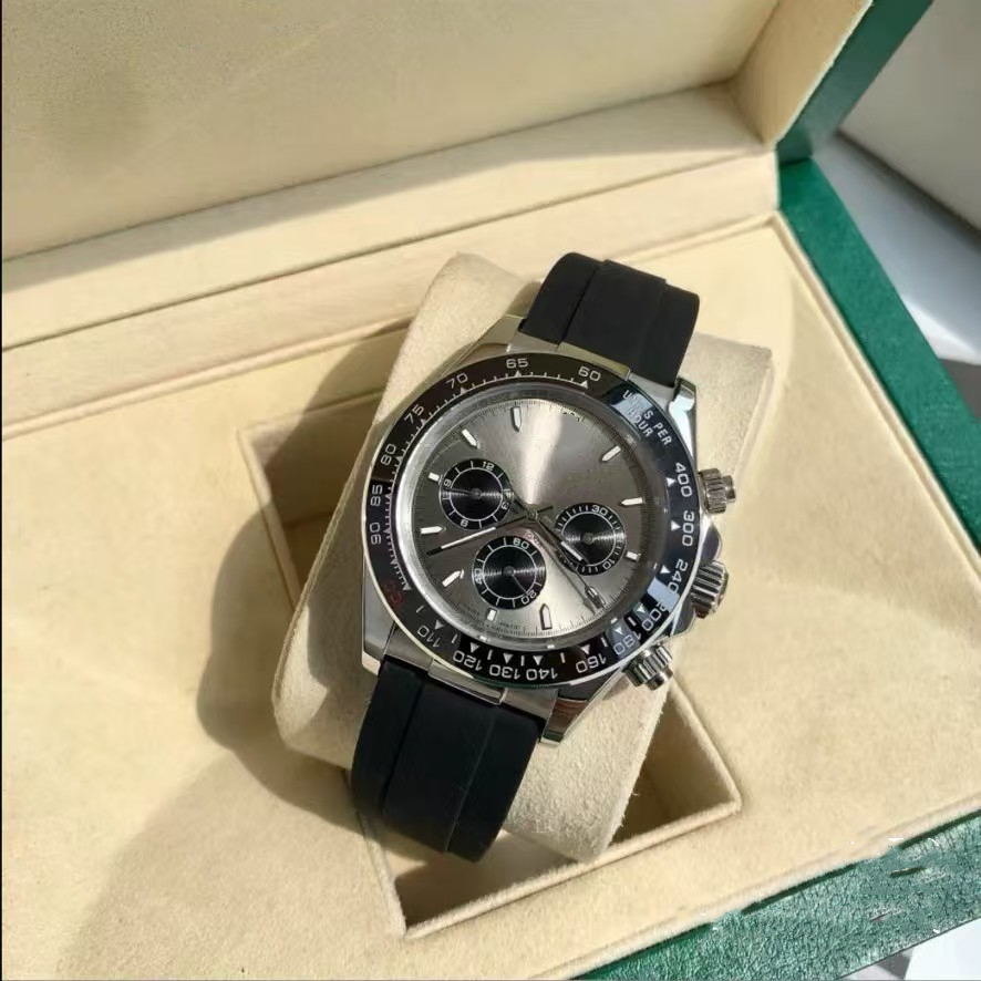 Avec des montres de boîte d'origine montres de luxe Men Automatic Grey Watch Taille de 40 mm Bague en céramique Aitre en acier inoxydable STRAPE