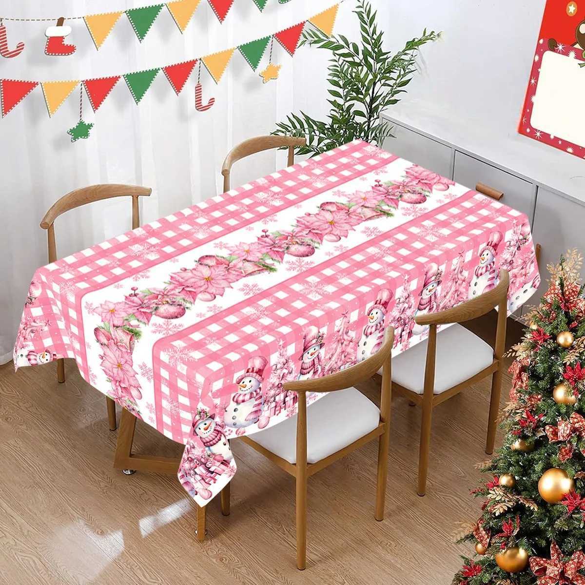 Pink Christmas Plastic Tablecloth Christmas Decoration For Home 2025 Cristmas Table Cover Decor Navidad Noel Gift New Year 2026 M251128-image-1086458950