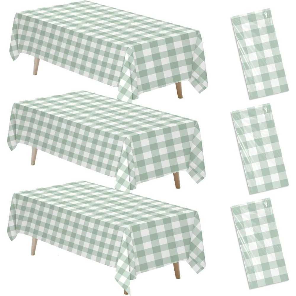 Sage Green Gingham Party Tablecloth Decorations 3 Pack Green Checkered Disposable Plaid Party Supplies Tablecover M251128-image-1086458171