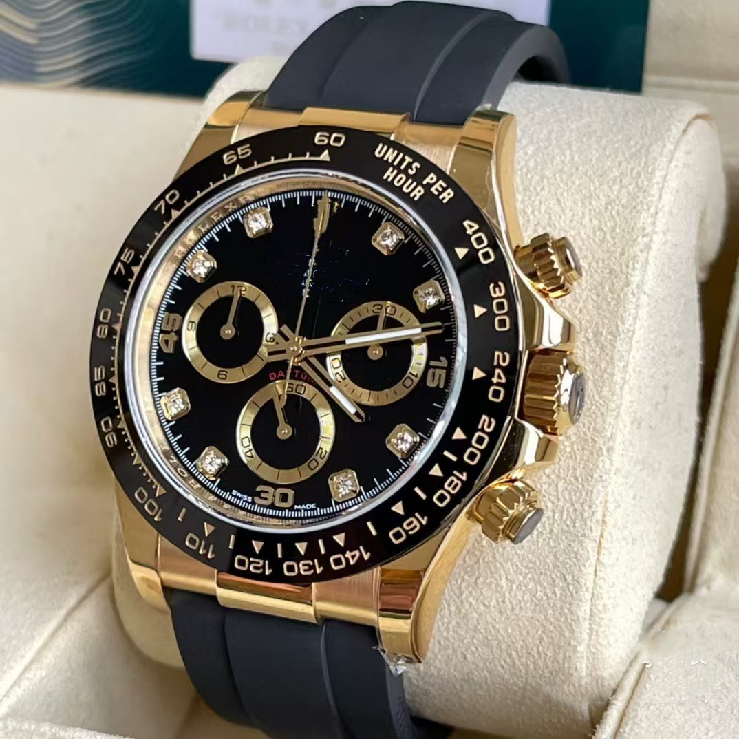 Avec des montres de boîte d'origine montres de luxe Men Automatic Gold Watch Taille de 40 mm Bague en céramique Aitre en acier inoxydable STRAPE