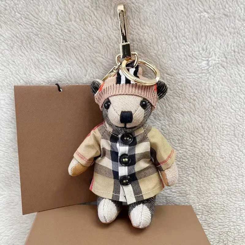luxury New Basic Trench Coat Bear Charm Cashmere Plaid Handmade Teddy Bear Car Ornament Keychain Bag Pendant K251128-image-1086444095