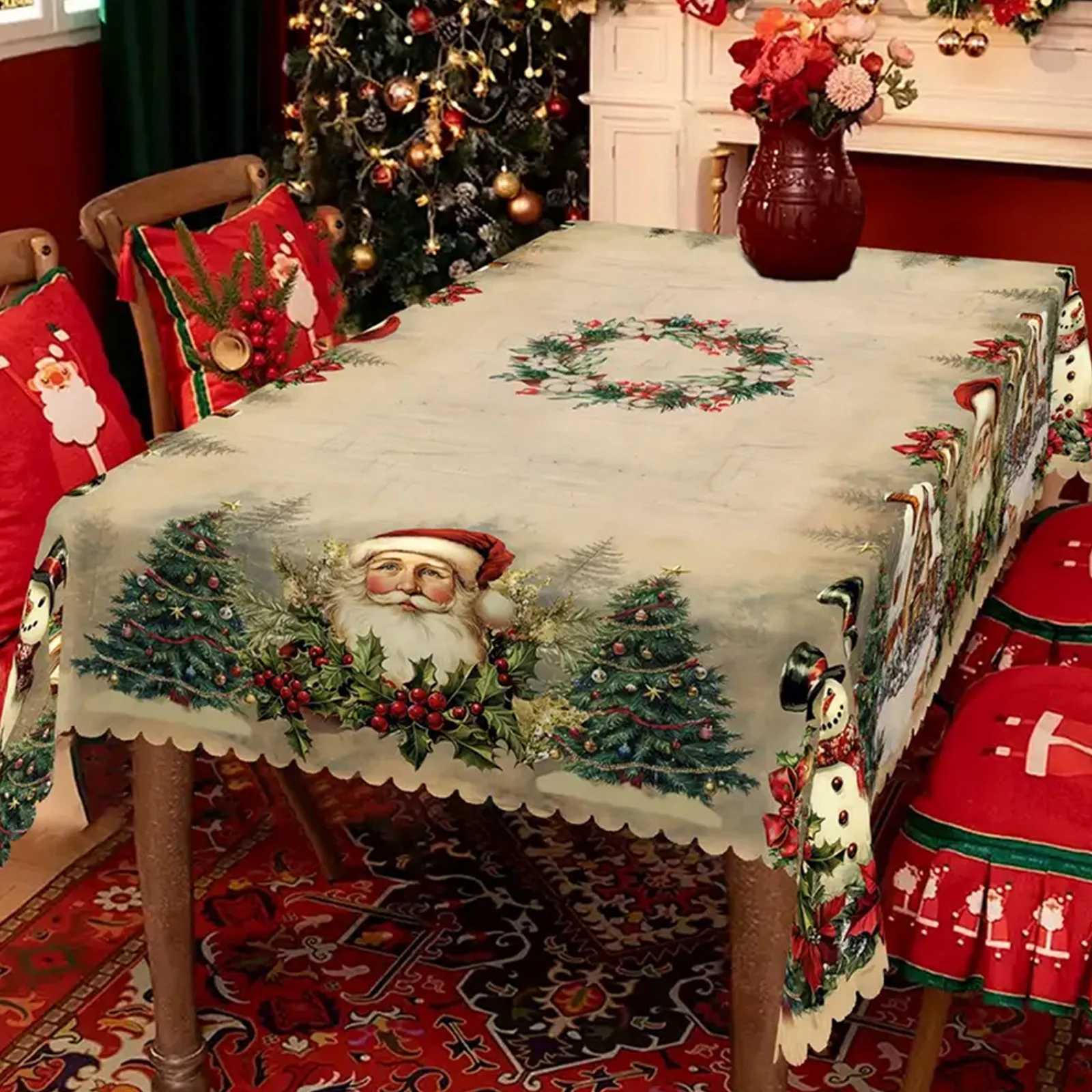 Vintage Christmas Tablecloth Santa Snowman Table Cover Christmas Decorations for Home 2025 Xmas Gifts Navidad Noel New Year 2026 M251128-image-1086459032