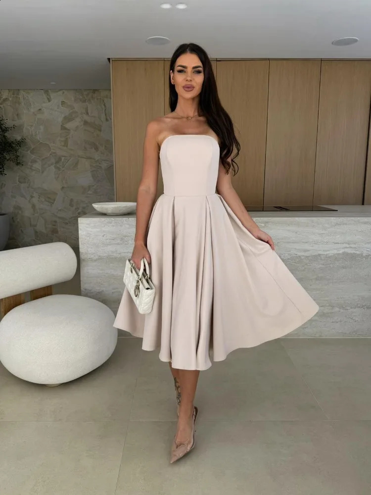 womens high waisted pleated party dress sexy backless hollow solid evening elegant sleeveless long 250420