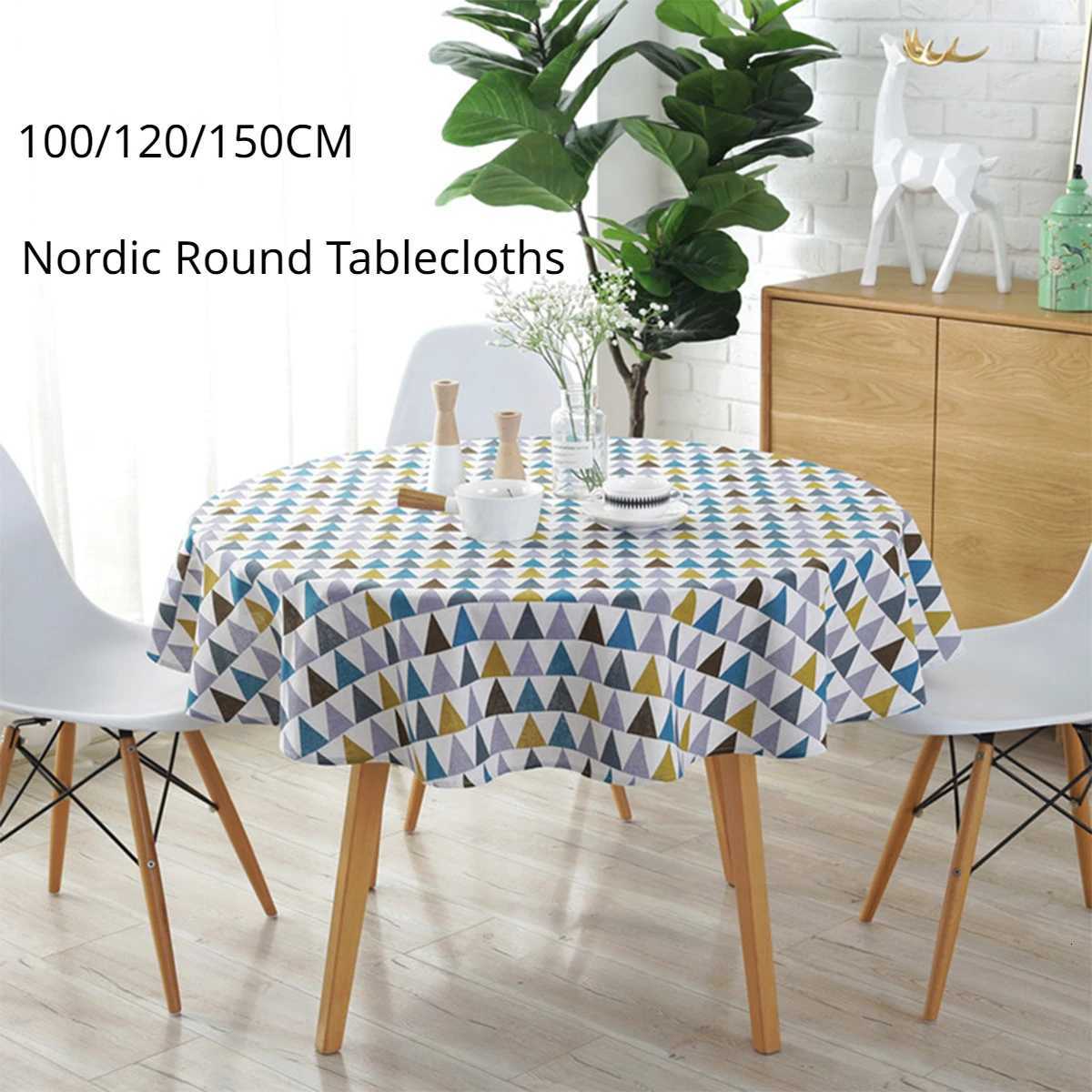 Nappes rondes nordiques lavables en coton et lin, coussin de Table à manger 100/120/150CM, adapté au banquet, au mariage, à la couverture de Tabl