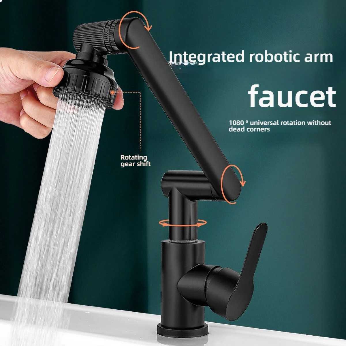 1080 Swivel Bathroom Sink Faucet Basin Faucet Mixer Deck Mounted Splash Proof Water Tap Shower Head Aerators TapwareRobotic-Arm M251129-image-1086591684