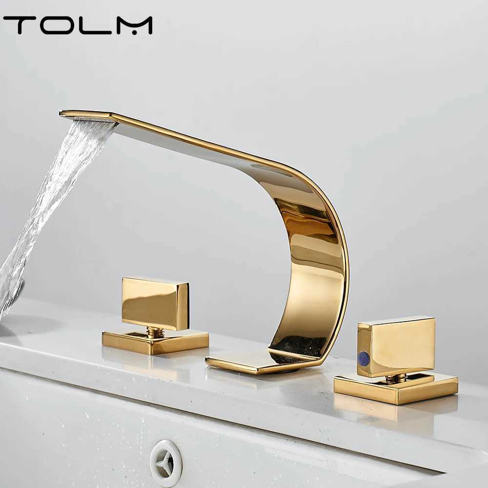 TOLM Brushed Gold Bathroom Faucets Square Basin Mixer Sink Faucet Gourmet Washbasin Tapware Modern HotCold Water Tap Brass M251129-image-1086590105