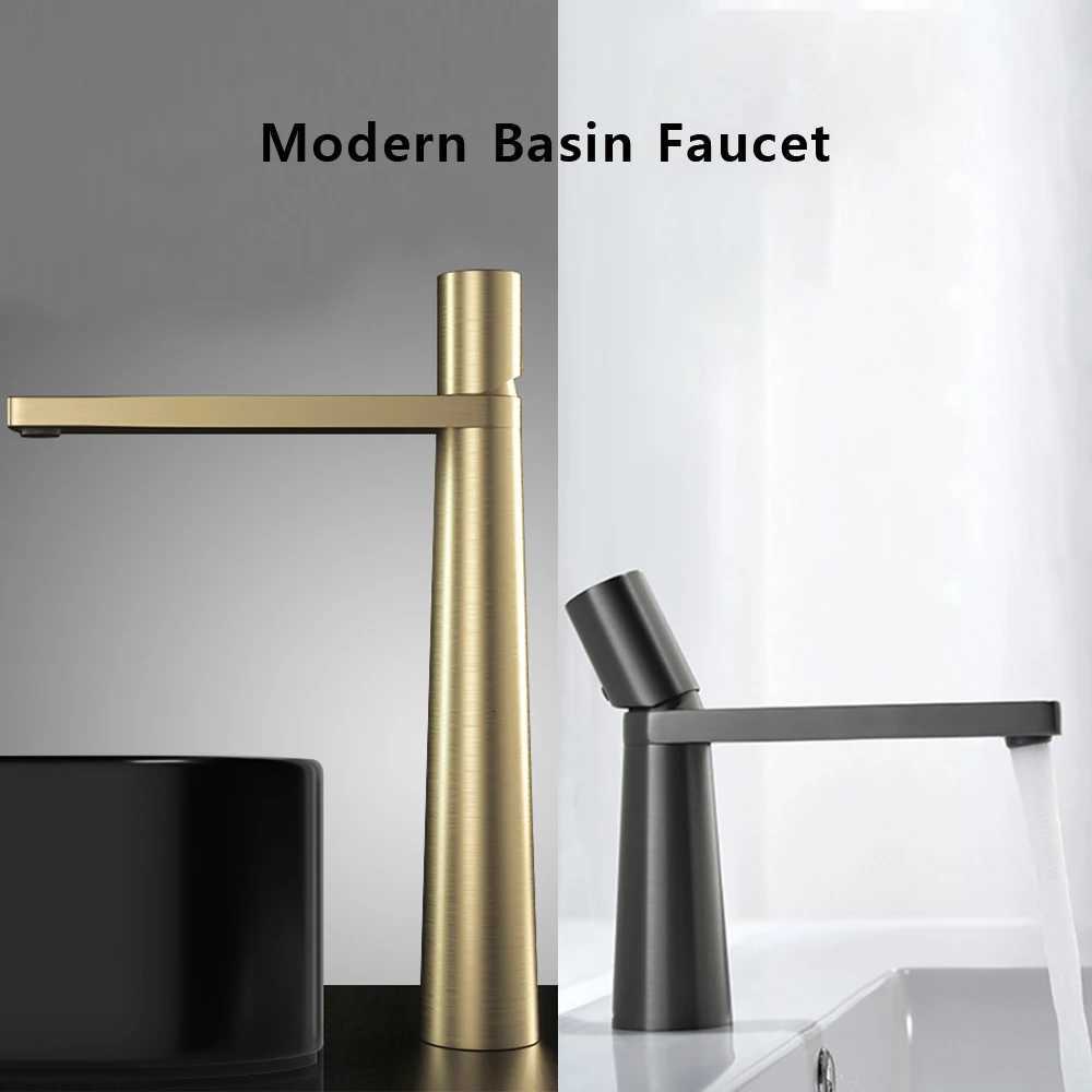 Modern Basin Faucet Brushed Gold Brass Bathroom Mixer Faucet Grey Washbasin Faucet Single Handle Single Hole Wash Sink Water Tap M251129-image-1086592163