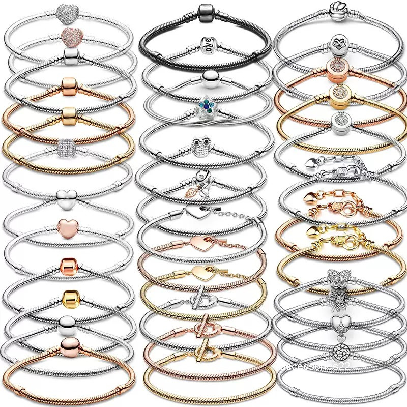 Charm Bracelets 925 Silver Heart Buckle Snake Bone Chain Bracelet Suitable for The Original Love Charm Bracelet DIY Jewelry