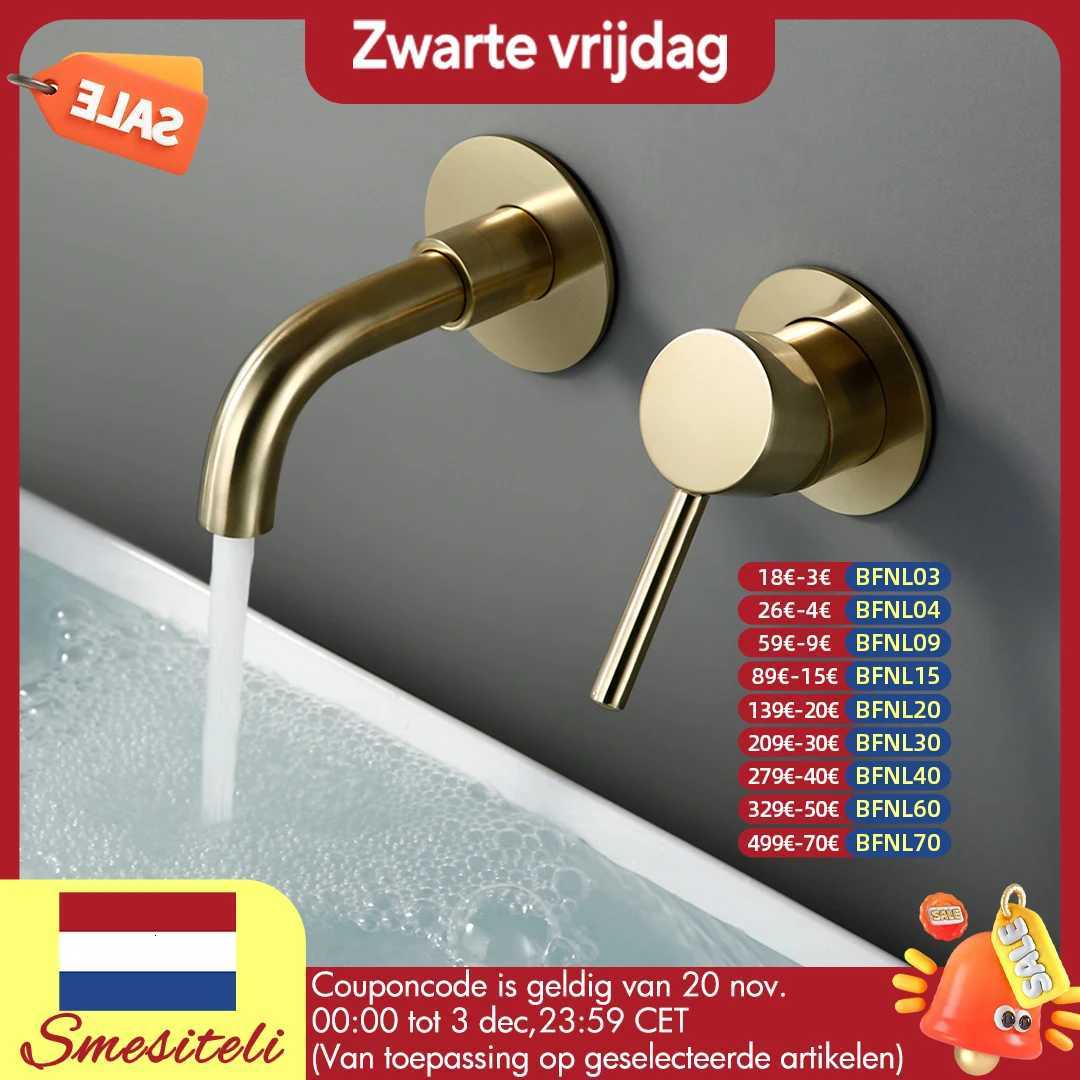 Basin Faucet Bathroom Mixer Sink Tap Wall Mounted Brass Matt Black With Single Handle Hot Cold Water White Rose Gold Set M251129-image-1086591364