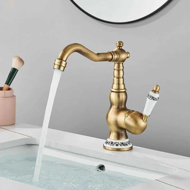 Antique Brass Bathroom Faucet Rotating Spout Basin Sink Mixer Tap Bathroom Kitchen Washing Faucet Washbasin Taps Kitchen Mixers M251129-image-1086591841