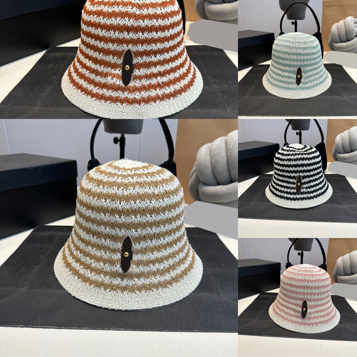 Élégant chapeau pêcheur coloré à la paille creux des chapeaux de seau crochet