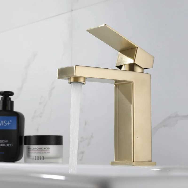 304 Stainless Steel Washbasin Faucet Cold and Hot Brushed Golden Black Bathroom Sink Mixing Bathroom Faucet Accessories M251129-image-1086590707