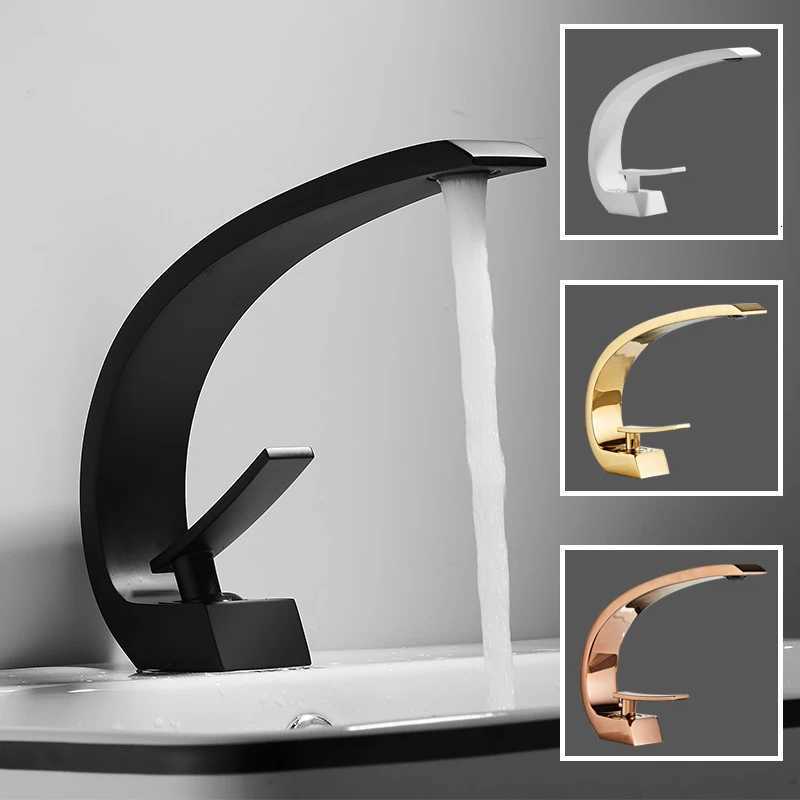 Bathroom Faucet Rose Gold White Bathroom Basin Faucet Cold Hot Water Mixer Sink Tap Deck Mounted Black Tap M251129-image-1086591249