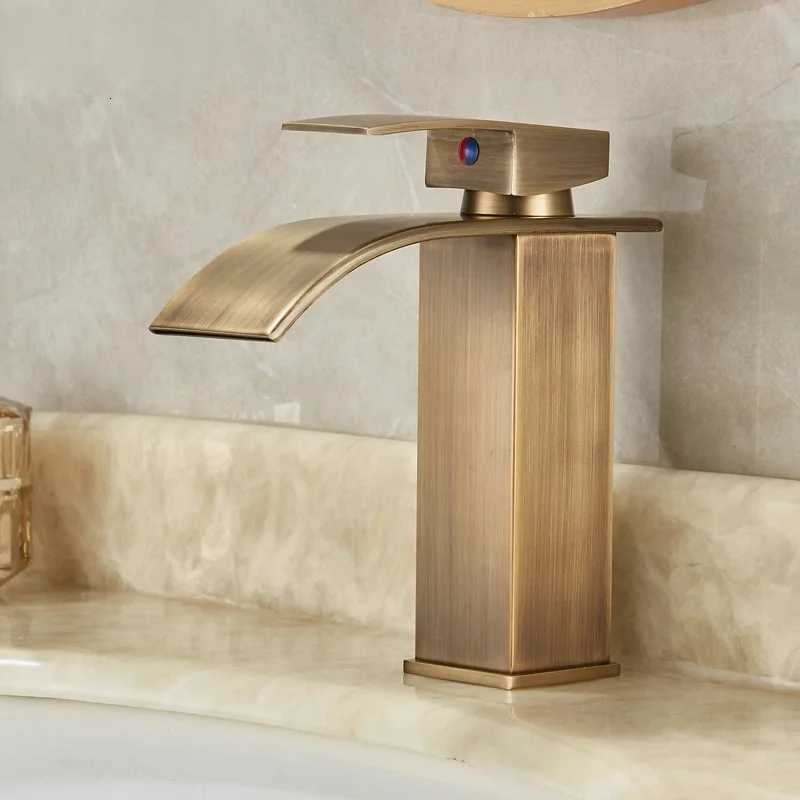 Bathroom Faucet Brass Antique Bronze Basin Faucet Hot Cold Bathroom Sink Waterfall Lavotory Mixer Water Tap M251129