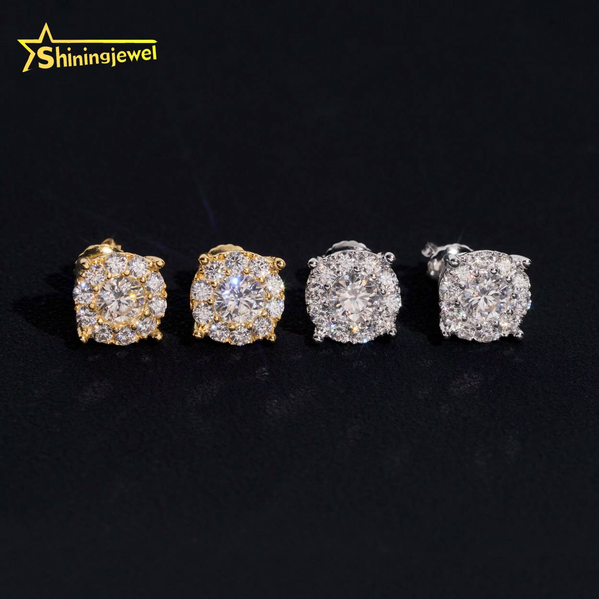 Iced Out Screw Back 925 Sterling Silver Moissanite Stud Earrings Hip Hop High Quality Custom Moissanite Earrings for Men Women