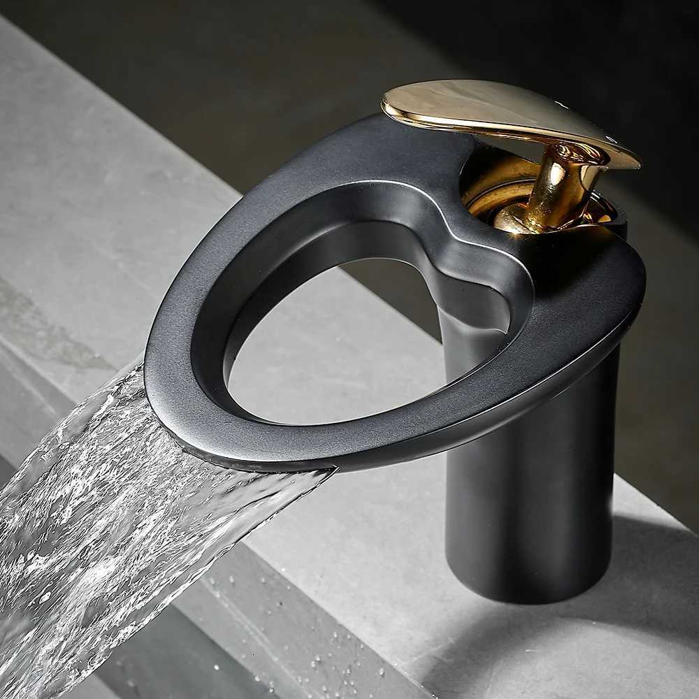 Black Basin Faucets Waterfall Bathroom Faucet Single handle Basin Mixer Tap Bath Faucet Brass Sink Water Crane Silver 855964 M251129-image-1086590882