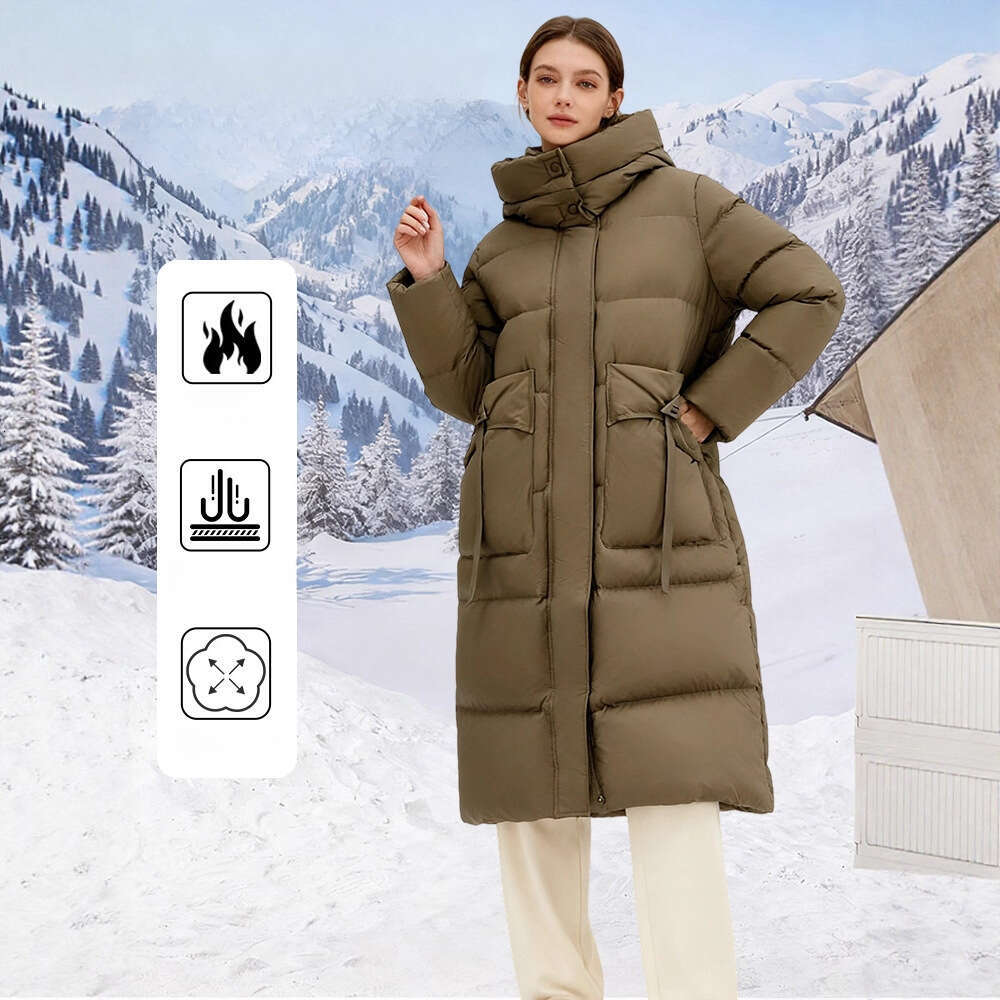 Veste d'hiver en duvet pour femmes, couleur unie, mode Style coréen, Long col montant, poches, manteau de grande capacité, de luxe de styliste