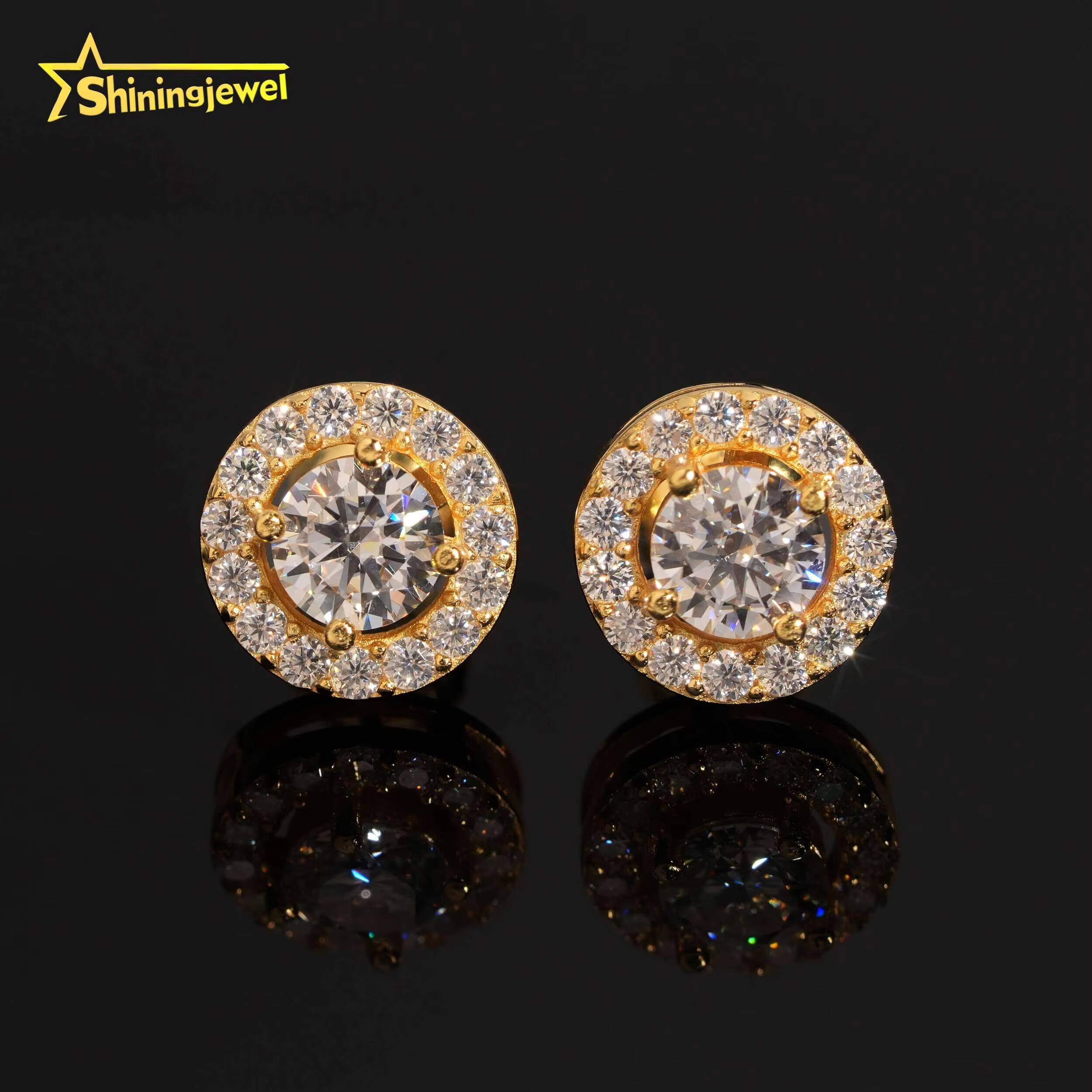 Ready Shipping Iced Out Halo Moissanite Diamond Stud Earrings 925 Silver Trendy Hip Hop Ear Rings for Men Women