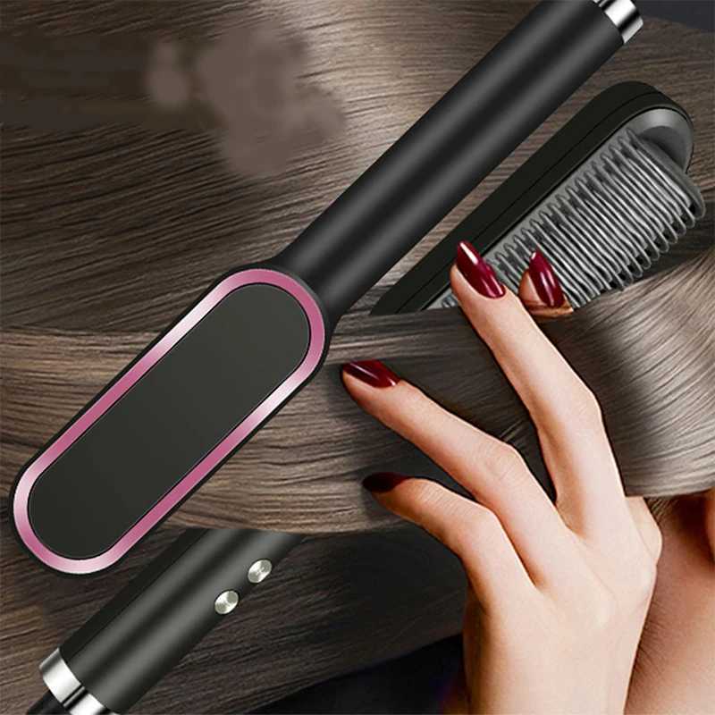 2 In 1 Hair Straightening Brush Negative Ion Hair Straightener Heating Comb Multifunctional Stying ToolT251129-image-1086577712