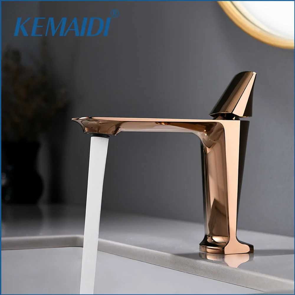 KEMAIDI Rose Gold Bathroom Basin Sink Faucet Square Brass Bathroom Mixers Single Handle White Vanity Sink Mixer Faucet Basin Tap M251129-image-1086589732