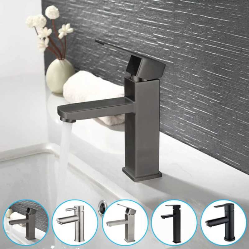Basin Sink Bathroom Faucet Deck Mounted with Hot Cold Water Mixer Taps in Matte Black Finish Lavatory Sink Tap Crane Style M251129-image-1086590416