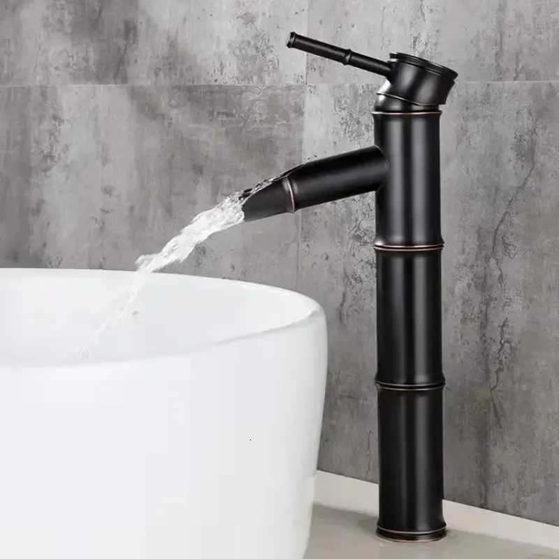 Bathroom hot and cold mixed basin faucet waterfall style single handle basin faucet bamboo style single pole sink faucet M251129-image-1086591286