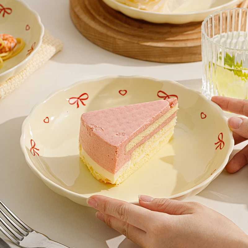 Luxury Bow Pattern Ceramic Plates Household 8 Inch Undergla Colour Wind High End Dinner Tableware Aesthetic Deepen Dish Y251129-image-1086623593