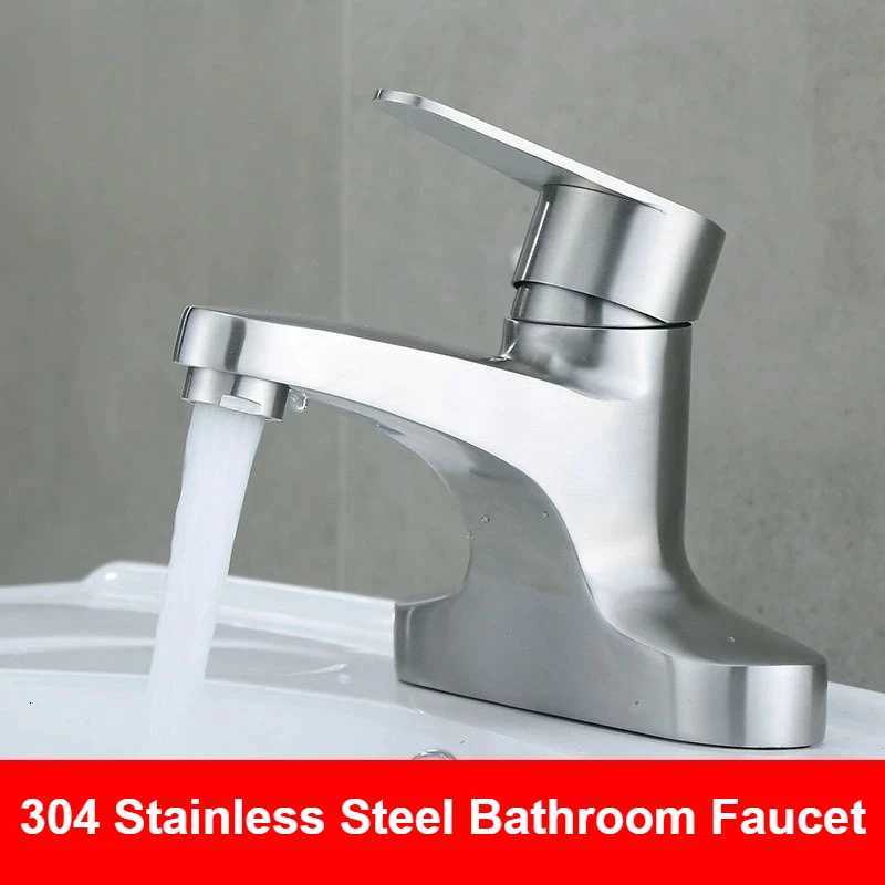 304 Stainless Steel Brushed Bathroom Faucet Basin SinkTaps Single Lever Kitchen Faucet Cold and Hot Water Basin Mixer Tap M251129-image-1086590802