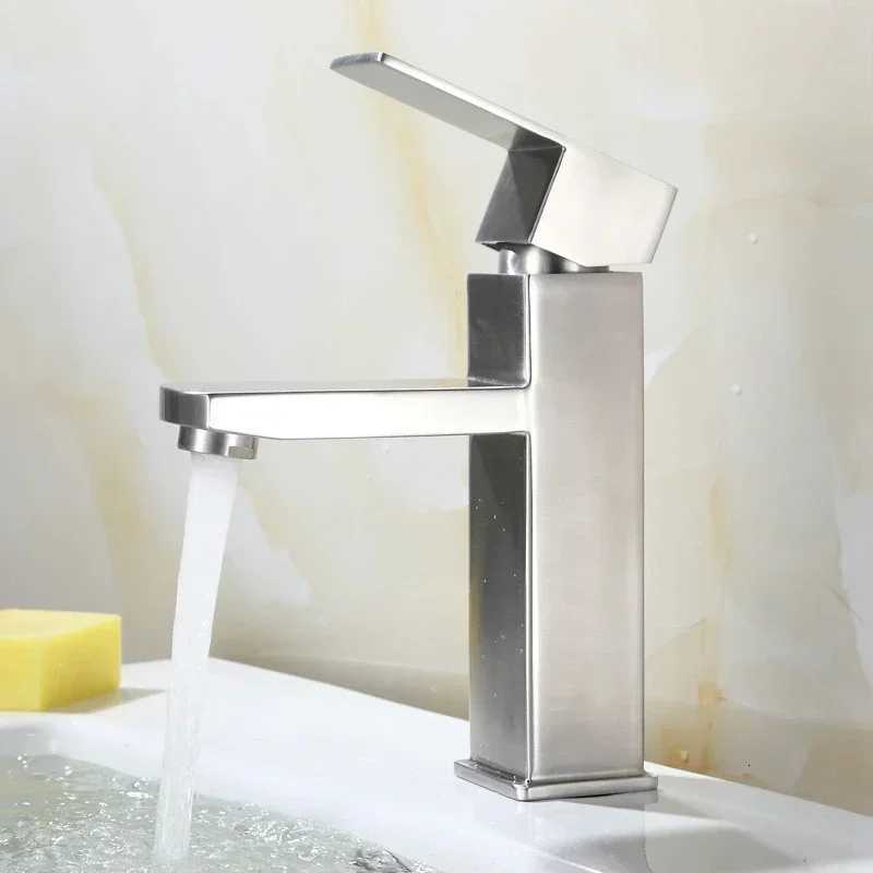 Stainless Steel Faucet Washbasin Household Hot and Cold Water Tap Bathroom Countertop Basin Faucets Deck Mounted Sink Taps M251129-image-1086590478