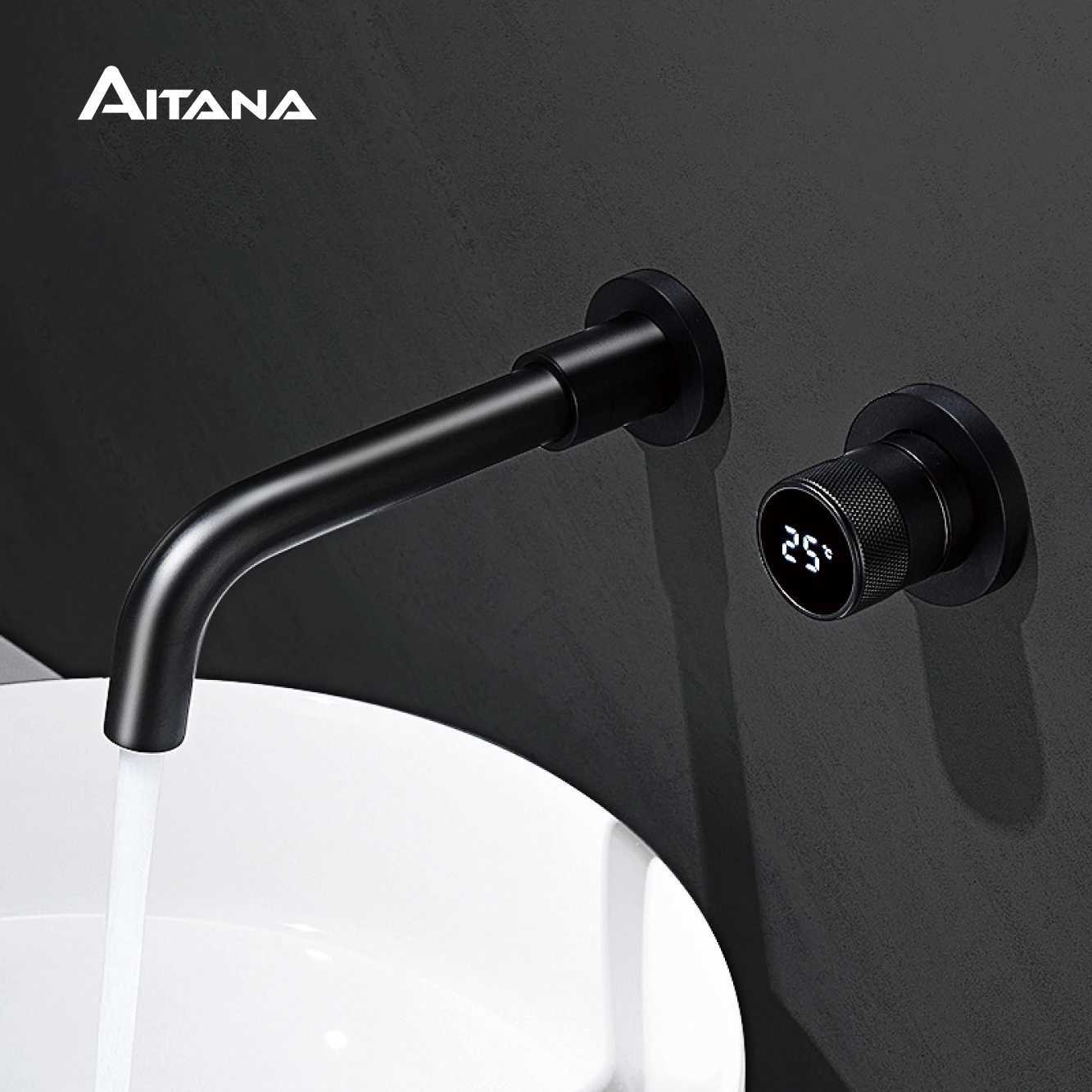 Black brass bathroom faucet Hidden intelligent digital display design Single handle 2 hole Cold Hot dual-control basin faucet M251129-image-1086592183