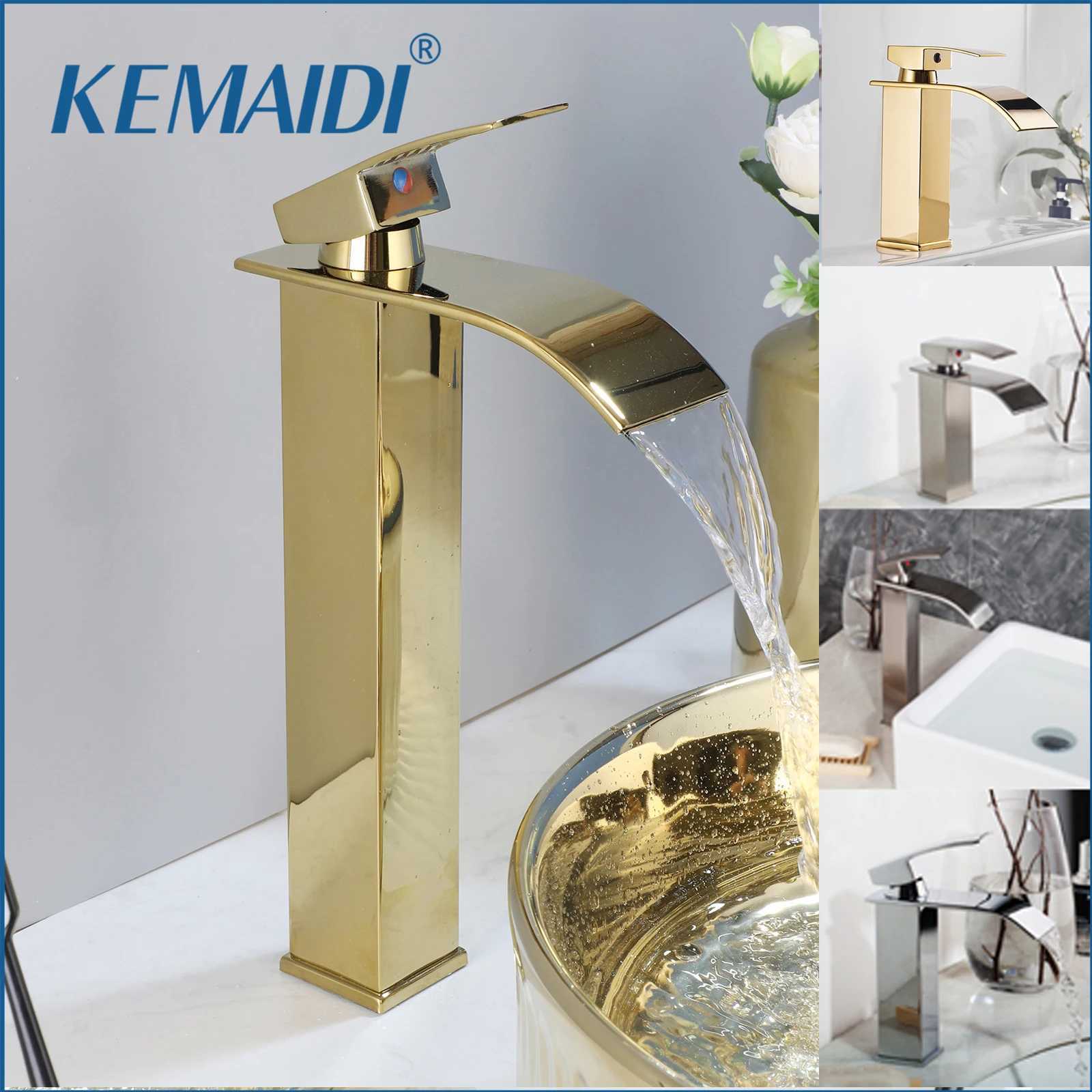 KEMAID Waterfall Bathroom Faucets Golden Modern Bathroom Sink Faucet Single Handle Bathroom Faucet Cold Hot Water Mixer Tap M251129-image-1086589757