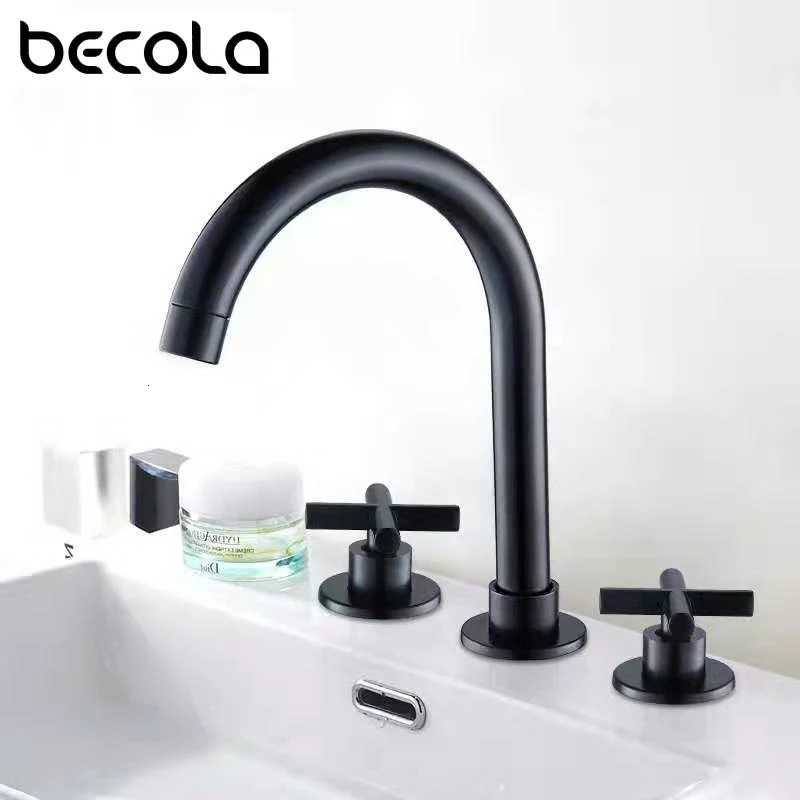 BECOLA Black Basin Faucets Brass Polished Chrome Deck Mounted Bathroom Sink Faucets 3 Hole Double Handle Hot And Cold Water Tap M251129-image-1086591691
