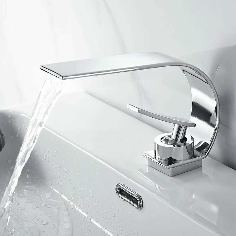 Waterfall c crescent moon curved hot and cold faucet washbasin creative bathroom toilet wash basin under basin for home dragon M251129-image-1086591170