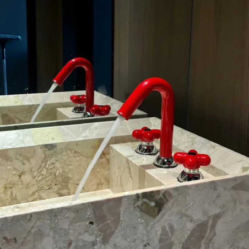 Fashion Lovely Bathroom Basin Faucet 8 inch Widespread Lavatory Mixer Tap Brass Red Green Cross Handle hot and cold Sink Mixer M251129-image-1086590274