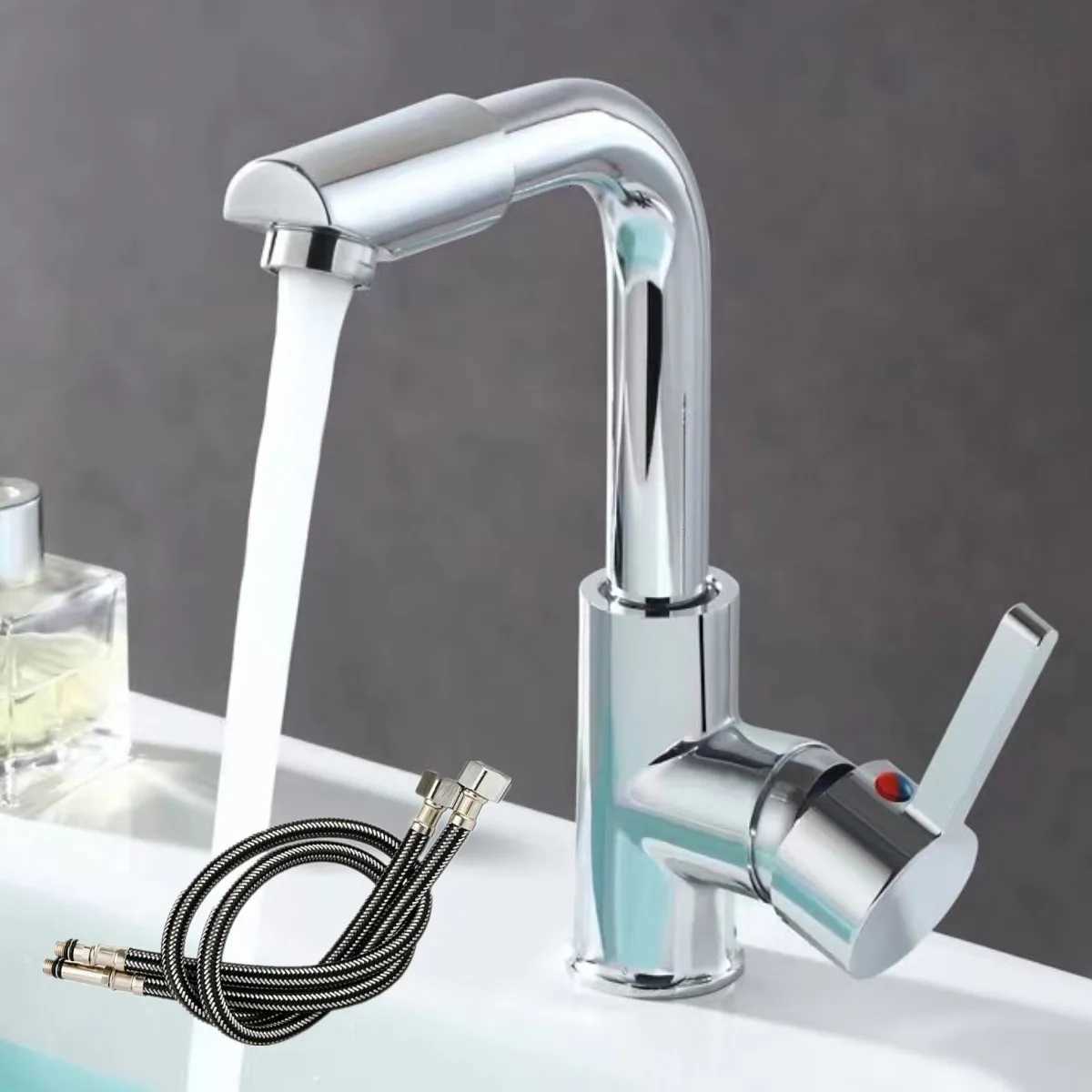 Bathroom Faucet with 360 Rotate Spout Deck Mounted Water Tap Chrome Single Hole Single Handel for Hot and Cold Water Mixer M251129-image-1086591968