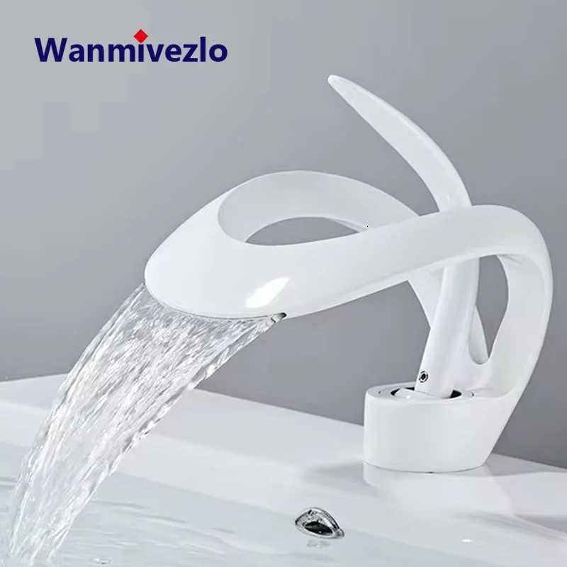 Waterfall Creative Bathroom Basin Faucet Sink Faucet Deck Mounted Hot Cold Water Mixer Crane Brass Body Single Hole Taps Mixers M251129-image-1086591891