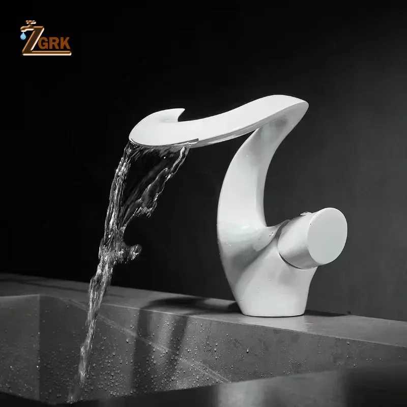 Waterfall Faucet Bathroom Basin Faucet Cold and Hot Brass Mixer Sink Taps White Black Torneira Banheiro Single Hole Deck Mounted M251129-image-1086590970