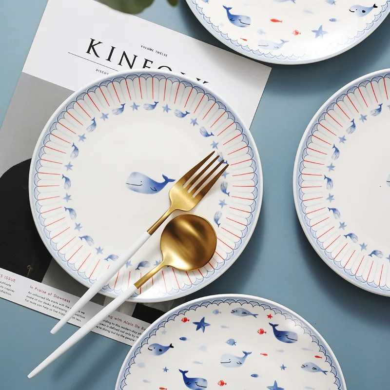Luxury Nordic Dolphin Plate Ceramic Dish Set Cartoon Cust He Western Food Plate Restaurant Steak Plate Y251129-image-1086624458