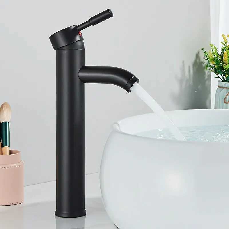 Matte Black Bathroom Faucet Minimalist Hot Cold Water Sink Mixer Tap Deck Mount Stainless Steel Basin Faucet Single Hole Tapware M251129-image-1086590482