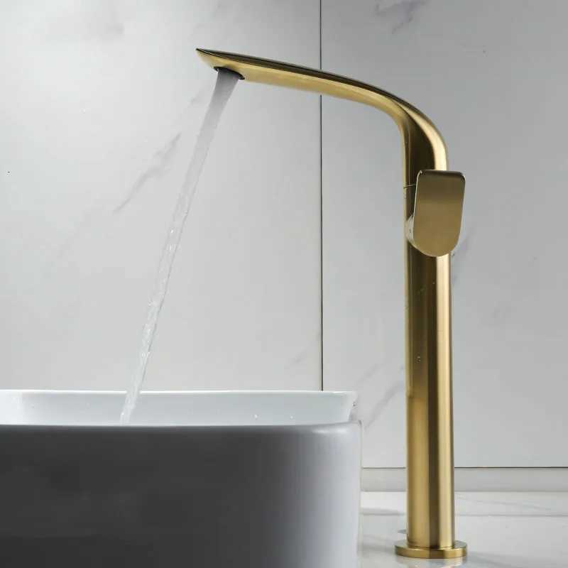 New Arrival Sink Faucet Bathroom Hot and Cold Gold Single Lever Basin Water Mixer Tap Bathroom Brass White Brush Gold Mixer M251129-image-1086590071