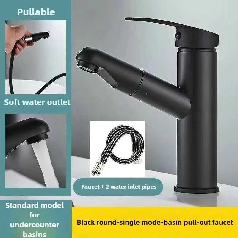 Single Outlet Mode Single Handle Pull-out Bathroom Sink Faucet Hot and Cold Water Countertop Installation Faucet M251129-image-1086590562