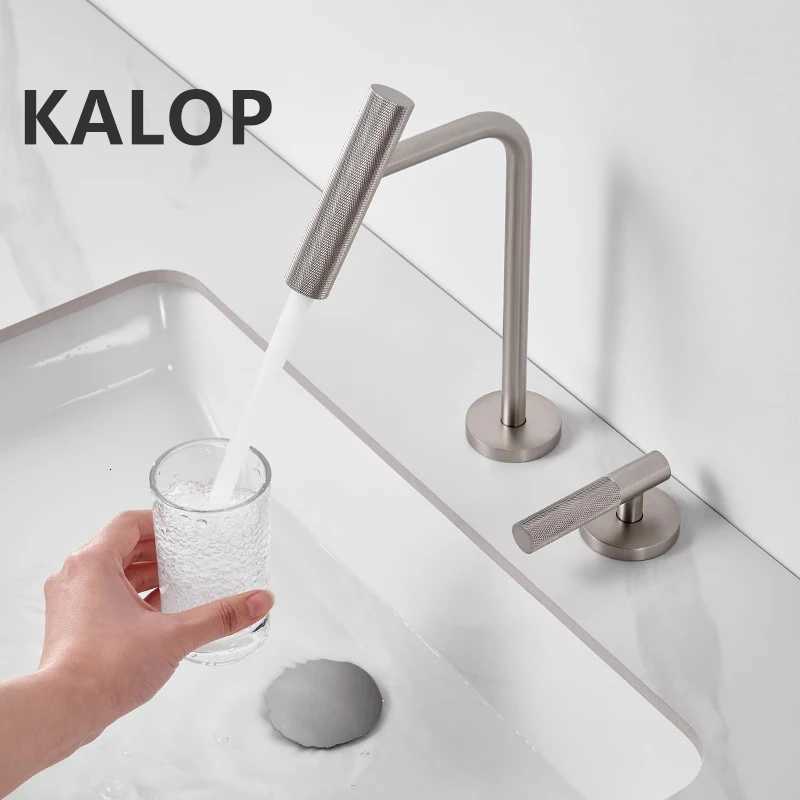 KALOP all-copper brushed nickel split washbasin faucet 360-degree rotating bathroom washbasin hot and cold water fauce M251129-image-1086591835