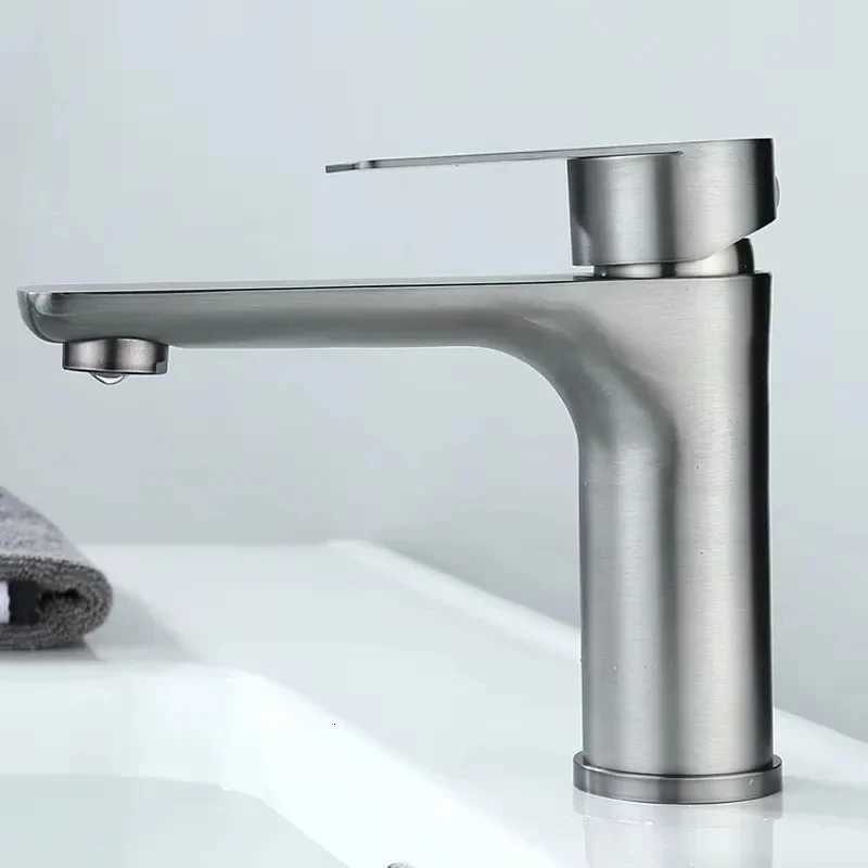 Baokemo Bathroom Washbasin Faucet Hot Cold Mixer Tap Stainless Steel Deck Mount Single Handle with a Pair of Inlet Pipes M251129-image-1086589806